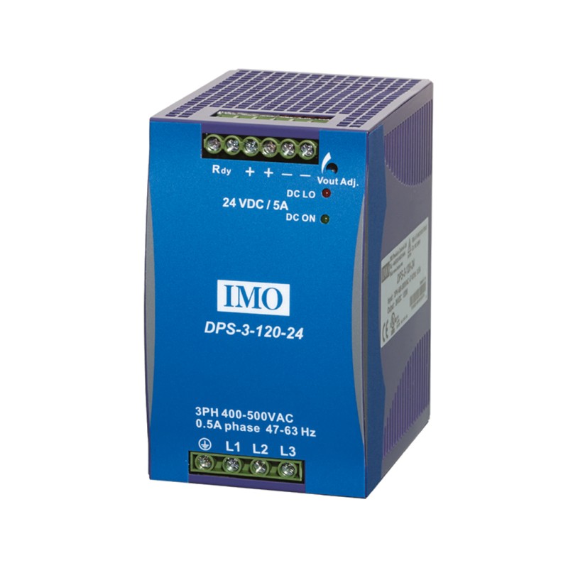 IMO - DPS-3-120-24VDC.  Fonte de alimentação industrial de  120W. 340 ~ 575 Vac  - 24Vdc  / 5A