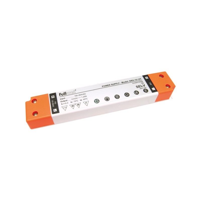 FULLWAT - DRX-15-12T.  Fuente de alimentación conmutada de 15W. 180 ~ 264  Vac - 12Vdc / 1,25A