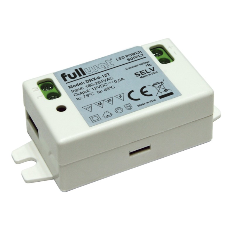 FULLWAT - DRX-6-12T.  Fuente de alimentación conmutada de 6W. 180 ~ 264  Vac - 12Vdc / 0,5A