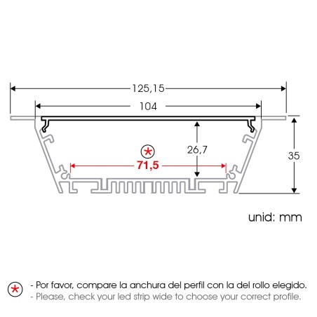  FULLWAT - ECOXM-100E-2D. Profilo in alluminio di  incasso   anodizzato  2000mm