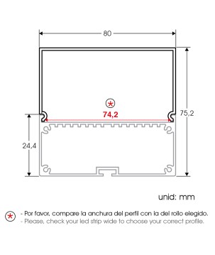 FULLWAT - ECOXM-80S-2D. Aluminiumprofil oberfläche | abgehängt. eloxiert - 2000mm