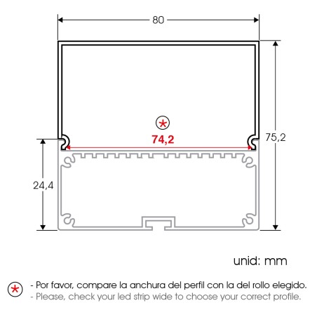 FULLWAT - ECOXM-80S-2D. Aluminiumprofil oberfläche | abgehängt. eloxiert - 2000mm