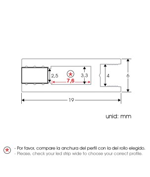  FULLWAT - ECOXM-MINI1-2D. Profilo in alluminio di  superficie   anodizzato   stile extrafine.  2000mm