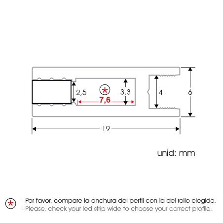  FULLWAT - ECOXM-MINI1-2D. Profilo in alluminio di  superficie   anodizzato   stile extrafine.  2000mm