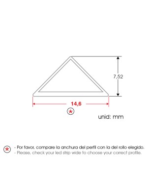 FULLWAT - ECOXM-TRR-2D.  Profil plaque plate en aluminium  anodisé classe triangulaire - 2000mm - IP40