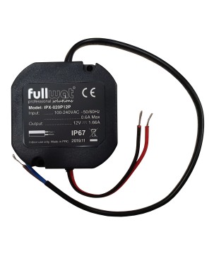 FULLWAT - IPX-020P12P.  Fonte de alimentação industrial de  20W. 90 ~ 264 Vac  - 12Vdc  / 1,66A