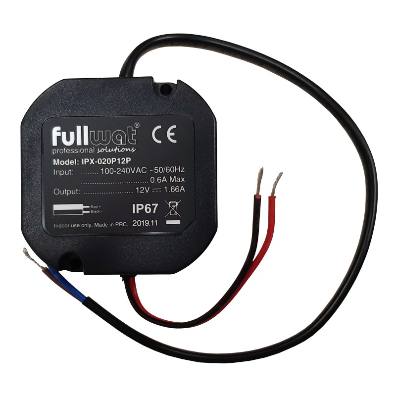 FULLWAT - IPX-020P12P.  Alimentatore a commutazione 20W. 90 ~ 264 Vac - 12Vdc / 1,66A