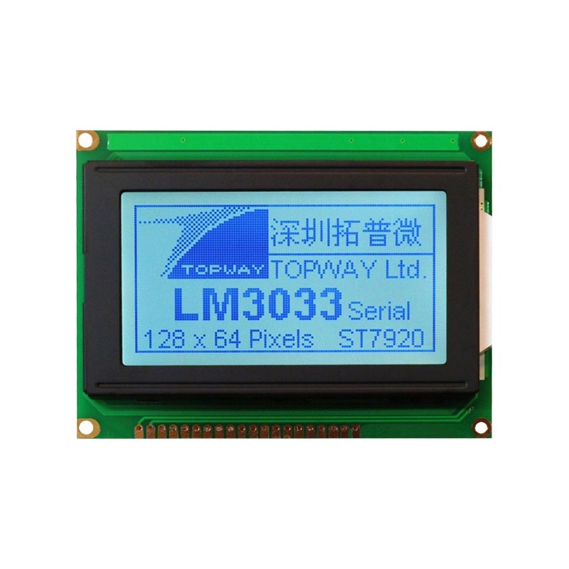 TOPWAY - LM3033DDW-0B. Display LCD Gráfico monocolor. 128 x 64. 5Vdc. Fondo Blanco / Carácter Negro