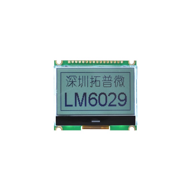 TOPWAY - LM6029ACW. Single color chart LCD display. 128 x 64. 3Vdc. White background / Black color character.