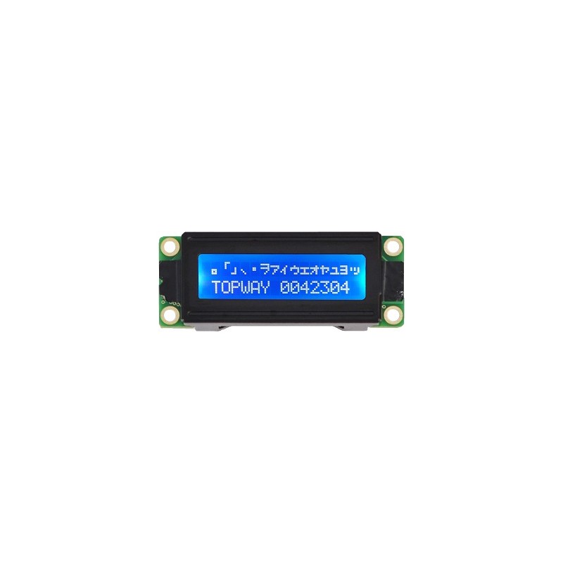 TOPWAY - LMB162XFW. Ecrã LCD Alfanumérico 2 x 16. 5Vdc . Fundo Azul / Carácter Branco