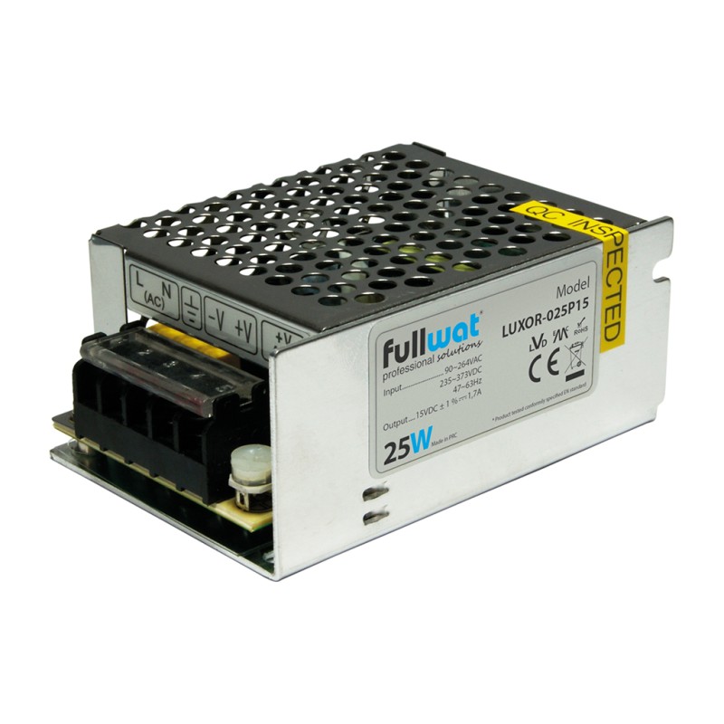 FULLWAT - LUXOR-025P15.  Alimentatore a commutazione 25W. 90 ~ 264 Vac - 15Vdc / 1,7A