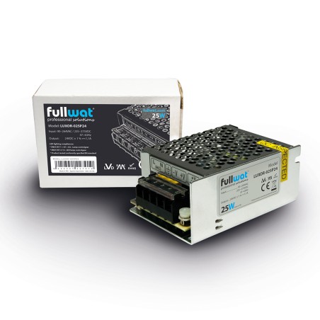 FULLWAT - LUXOR-025P24.  Fonte de alimentação industrial de  25W. 90 ~ 264 Vac  - 24Vdc  / 1,1A