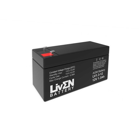 LIVEN - LV1.3-12. Wiederaufladbare Blei-Säure Batterie der Technik AGM-VRLA. Serie  LV. 12Vdc / 1,3Ah