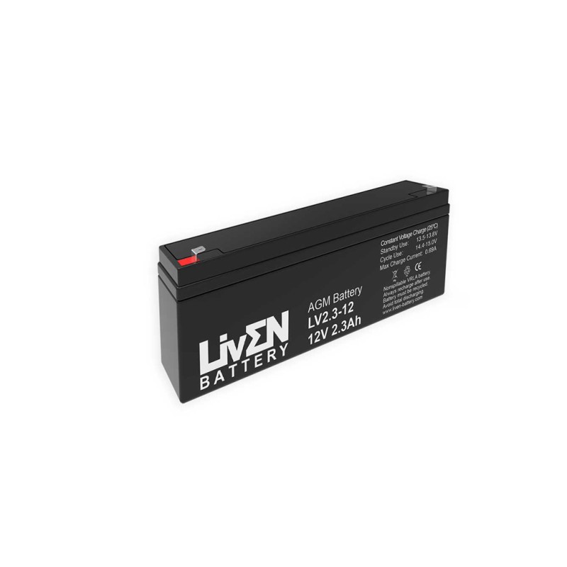 LIVEN - LV2.3-12. Bateria recarregável de chumbo ácido en tecnologia AGM-VRLA. Série  LV. 12Vdc / 2,3Ah