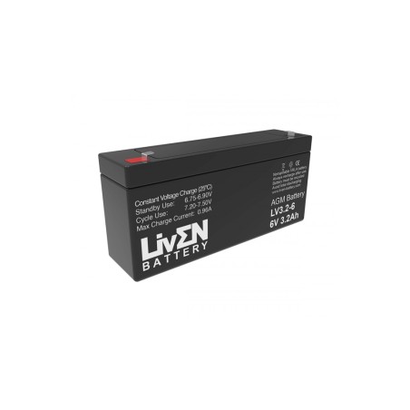 LIVEN - LV3.2-6. Batterie rechargeable au Plomb-acide technologie AGM-VRLA. Série  LV. 6Vdc / 3,2Ah