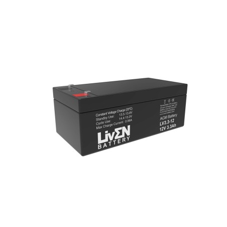 LIVEN - LV3.3-12. Batterie rechargeable au Plomb-acide technologie AGM-VRLA. Série  LV. 12Vdc / 3,2Ah