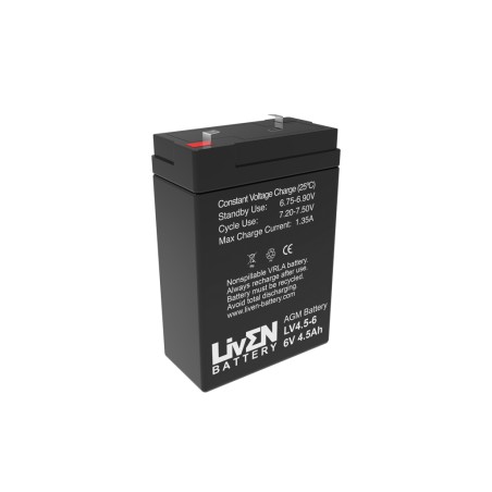 LIVEN - LV4.5-6. Batterie rechargeable au Plomb-acide technologie AGM-VRLA. Série  LV. 6Vdc / 4,5Ah