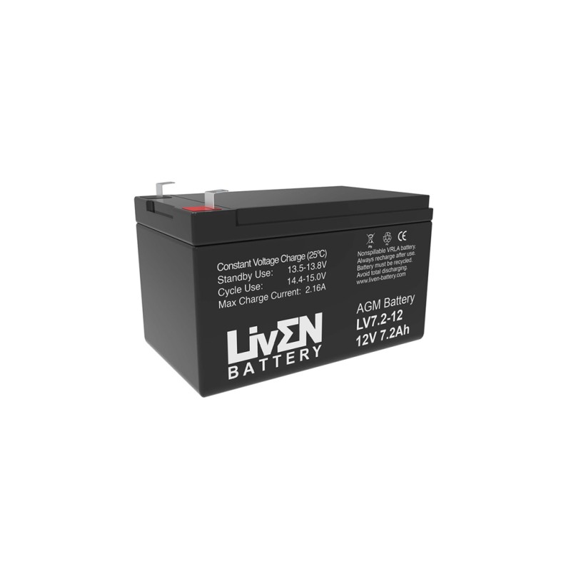 LIVEN - LV7.2-12. Batería recargable de Plomo ácido de tecnología AGM-VRLA. Serie LV. 12Vdc / 7,2Ah