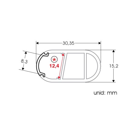 FULLWAT - ECOXM-BAR-2D.  Profil pour les meubles en aluminium  anodisé classe pour les chauves - 2000mm - IP40