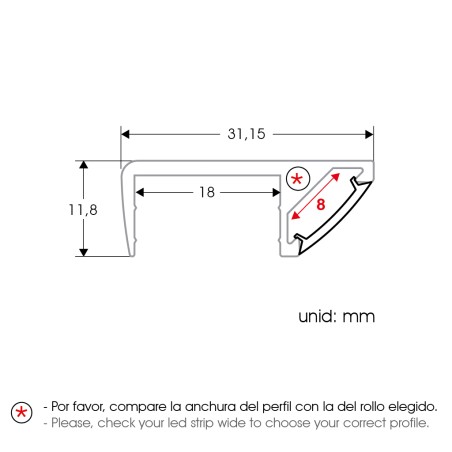 FULLWAT - ECOXM-BLD-2D.  Profil pour les meubles en aluminium  anodisé classe pour les chauves - 2000mm - IP40