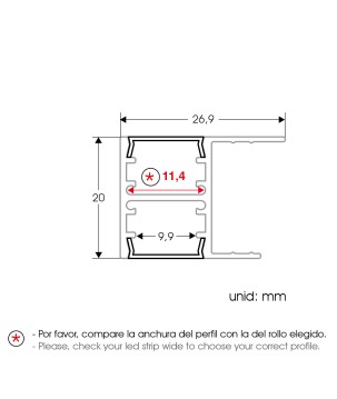 FULLWAT - ECOXM-H2-2D. Aluminiumprofil für möbel. eloxiert des Stils mit bidirektionaler Beleuchtung - 2000mm