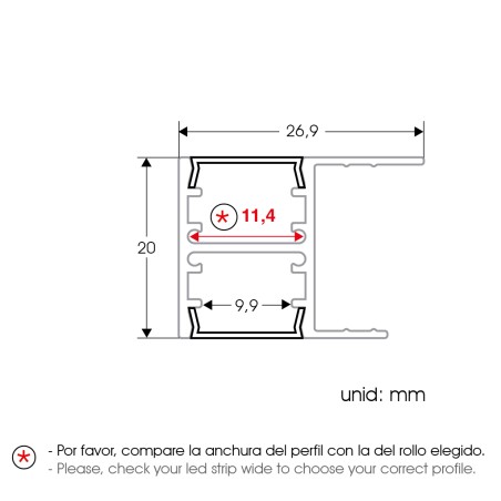 FULLWAT - ECOXM-H2-2D. Aluminiumprofil für möbel. eloxiert des Stils mit bidirektionaler Beleuchtung - 2000mm