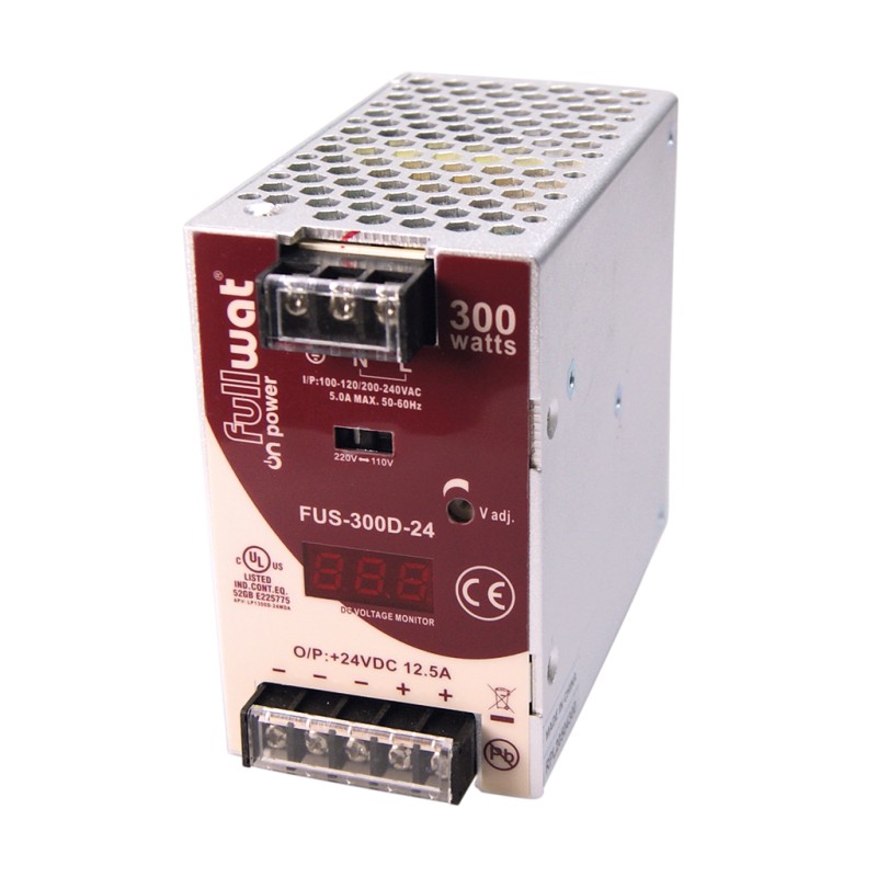 FULLWAT - FUS-300D-24.  Fuente de alimentación conmutada de 300W. 90 ~ 132 | 180 ~ 264  Vac - 24Vdc / 12,5A