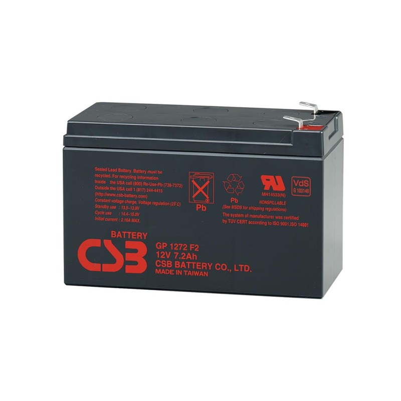 CSB - GP1272F2. Bateria recarregável de chumbo ácido en tecnologia AGM-VRLA. Série GP. 12Vdc / 7,2Ah