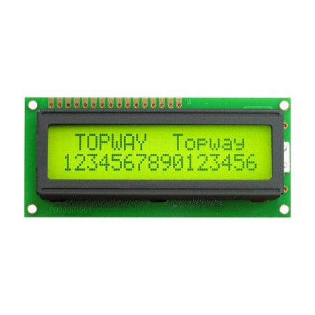 TOPWAY- No. Display LCD Alfanumerico.  2 x 16. 5Vdc . Sfondo Giallo/verde / Carattere Grigio