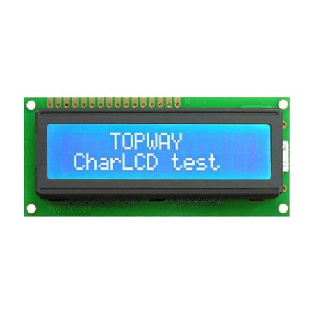 TOPWAY- No. Display LCD Alfanumerico.  2 x 16. 5Vdc . Sfondo Blu / Carattere Bianco