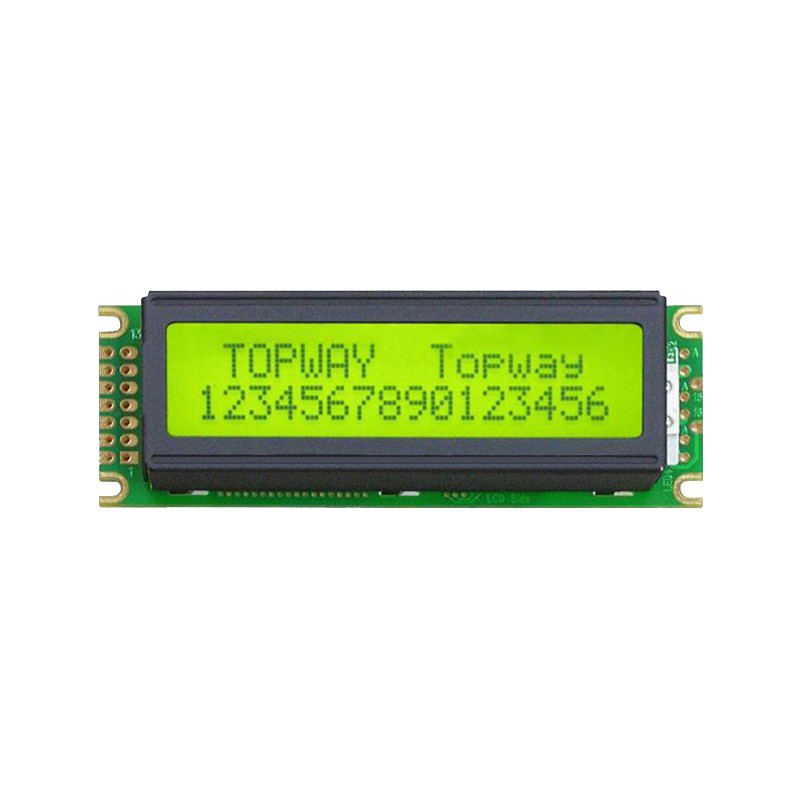 TOPWAY - LMB162NBC. Display LCD Alfanumérico. 2 x 16. 5Vdc. Fondo Amarillo / Verde / Carácter Gris