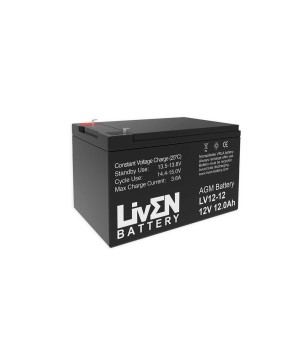 LIVEN - LV12-12. Lead Acid rechargeable battery. AGM-VRLA technology.  LV series. 12Vdc. / 12Ah 