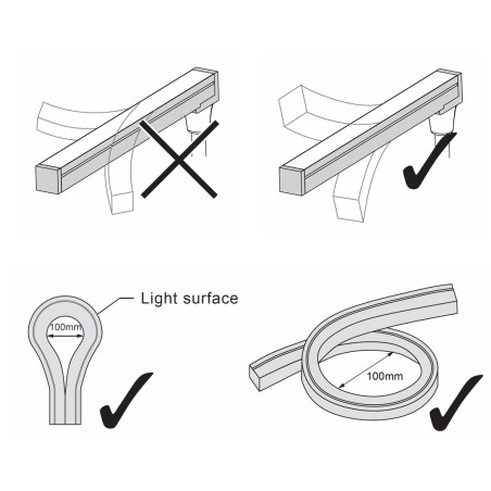 FULLWAT - NL-1010V-BC. Neón LED de flexión vertical con sección rectangular de 10x10mm.  Blanco cálido - 750 Lm/m