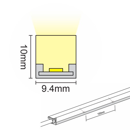 FULLWAT - NL-9410V-BH. Flexible LED-Neonröhre verticalmit  rechteckigvon 9,4x10mm.  Extra-warmes Weiß - 1296 Lm/m