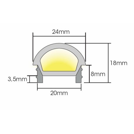 FULLWAT - NLC-2018.Cubierta de Silicona efecto Neon Led de flexión libre con sección media luna de 20x18mm. 