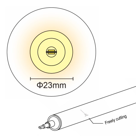 FULLWAT - NL-R23V-BN. Neón LED de flexión vertical con sección redondo de 23x23mm.  Blanco natural - 600 Lm/m