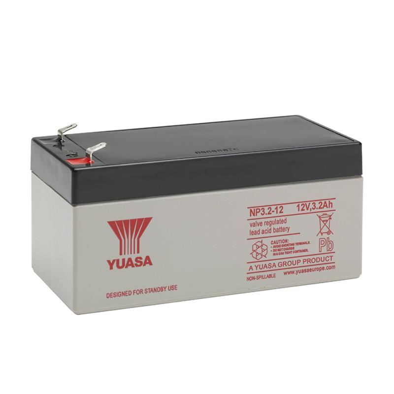 YUASA - NP3.2-12. Lead Acid rechargeable battery. AGM-VRLA technology. NP series. 12Vdc. / 3,2Ah 