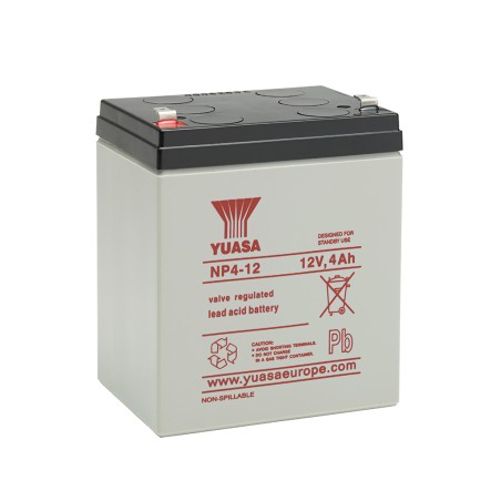 YUASA - NP4-12. Lead Acid rechargeable battery. AGM-VRLA technology. NP series. 12Vdc. / 4Ah 