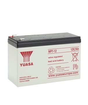 YUASA - NP7-12. Lead Acid rechargeable battery. AGM-VRLA technology. NP series. 12Vdc. / 7Ah 