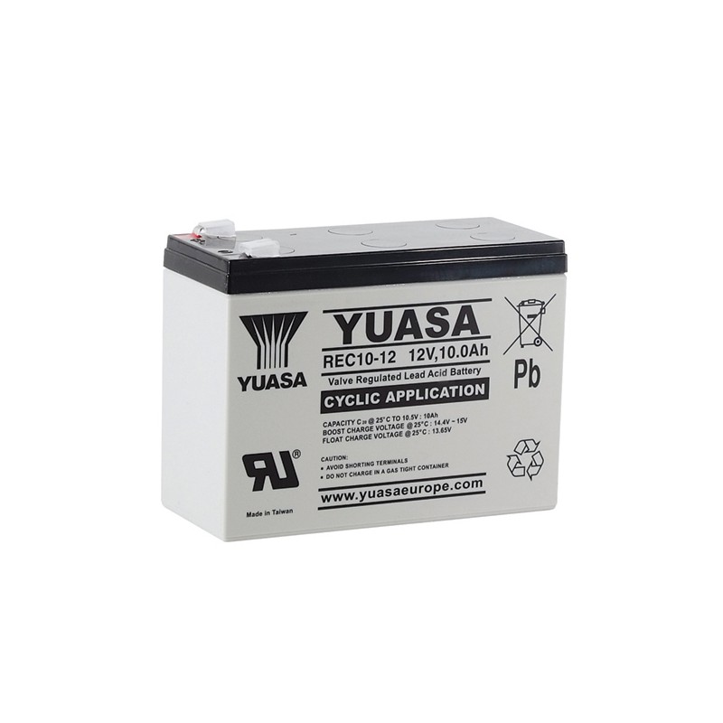 YUASA - REC10-12. Lead Acid rechargeable battery. AGM-VRLA technology. REC series. 12Vdc. / 10Ah 