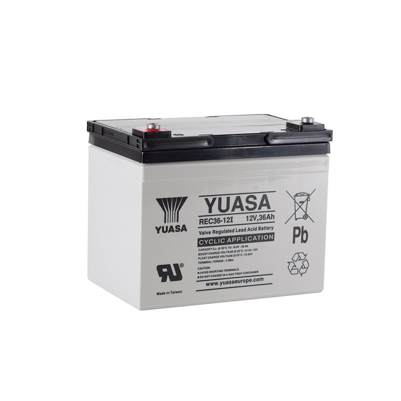 YUASA - REC36-12I. Lead Acid rechargeable battery. AGM-VRLA technology. REC series. 12Vdc. / 36Ah 