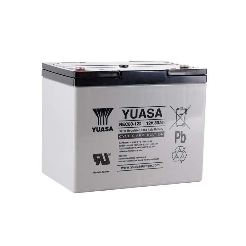 YUASA - REC80-12I. Lead Acid rechargeable battery. AGM-VRLA technology. REC series. 12Vdc. / 80Ah 