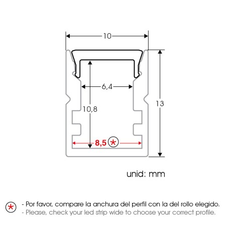 FULLWAT - ECOXM-MINI5-2D. Aluminum profile  for surface mounting. Anodized.  2000mm