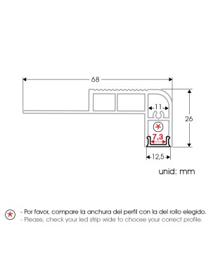  FULLWAT - ECOXM-ESC2-2D. Profilo in alluminio di  scala   anodizzato  2000mm