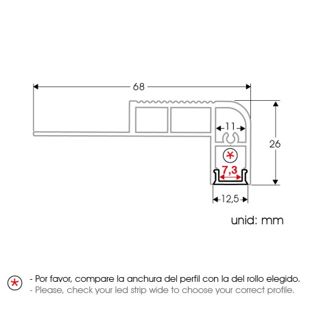  FULLWAT - ECOXM-ESC2-2D. Profilo in alluminio di  scala   anodizzato  2000mm