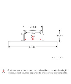 FULLWAT - ECOXM-WALL10-2D. Aluminum profile  for recessed mounting. Anodized.  2000mm