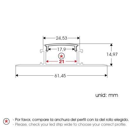 FULLWAT - ECOXM-WALL10-2D. Aluminum profile  for recessed mounting. Anodized.  2000mm