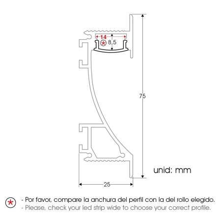 FULLWAT - ECOXM-PD-2D.  Profil de surface en aluminium  anodisé classe pour la plinthe - 2000mm - IP40