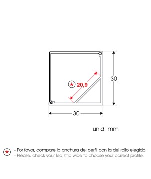 FULLWAT - ECOXM-45G-2D. Aluminum profile  for corner mounting. Anodized.  2000mm