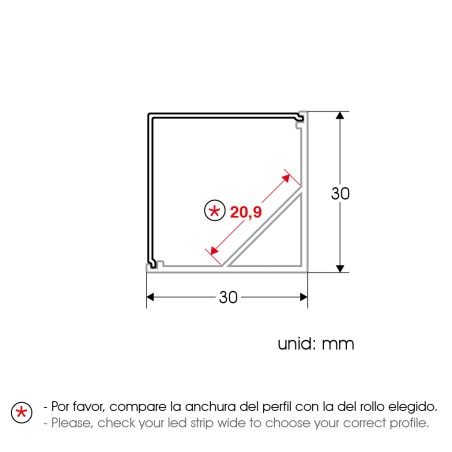 FULLWAT - ECOXM-45G-2D. Aluminum profile  for corner mounting. Anodized.  2000mm